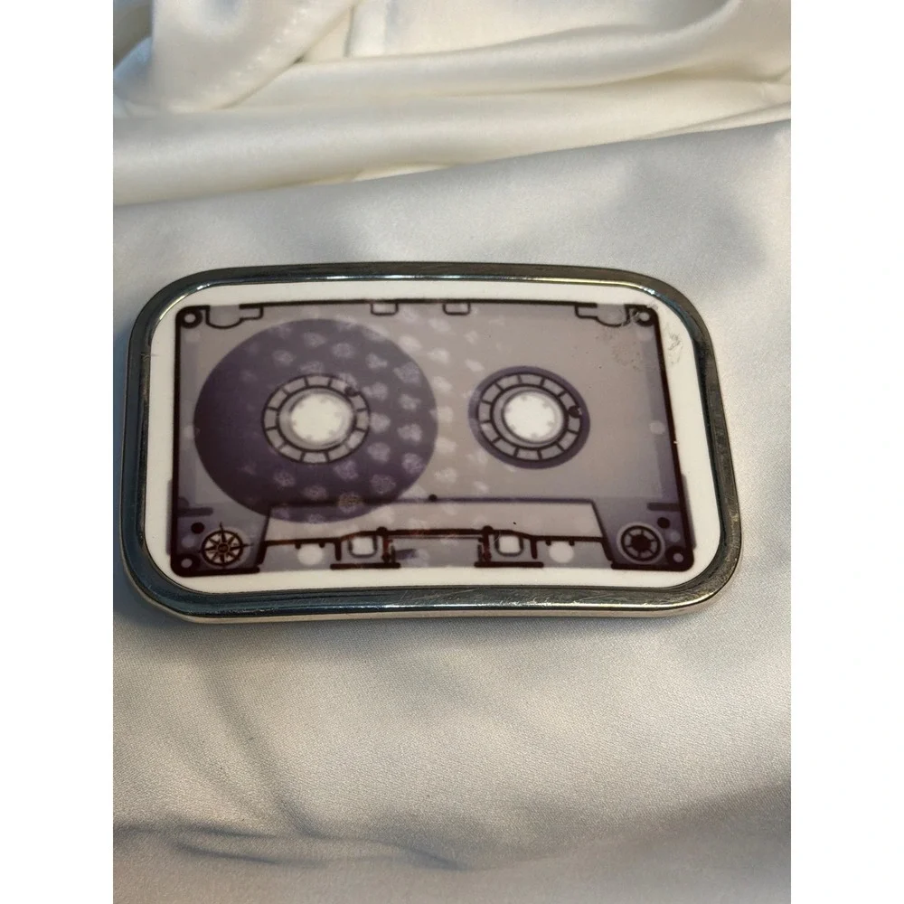 Steadfast Brand Cassette Tape Belt Buckle Retro Silver Tone Mixtape Accessory